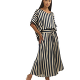 V NECK STAPLE TOP / navy oyster stripe