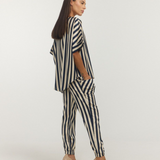 ROUND NECK STAPLE TOP / Navy Oyster Stripe