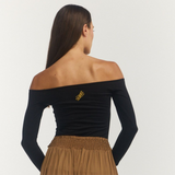Off Shoulder Long Sleeve Top - Black