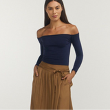 Off Shoulder Long Sleeve Top - Navy
