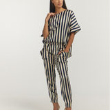 ROUND NECK STAPLE TOP / Navy Oyster Stripe