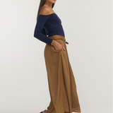 Off Shoulder Long Sleeve Top - Navy