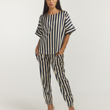 ROUND NECK STAPLE TOP / Navy Oyster Stripe