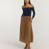 Off Shoulder Long Sleeve Top - Navy