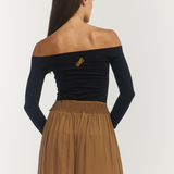 Off Shoulder Long Sleeve Top - Black