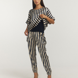 ROUND NECK STAPLE TOP / Navy Oyster Stripe