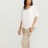 Maternity V Neck Top - White with super soft lining