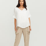 Maternity V Neck Top - White with super soft lining