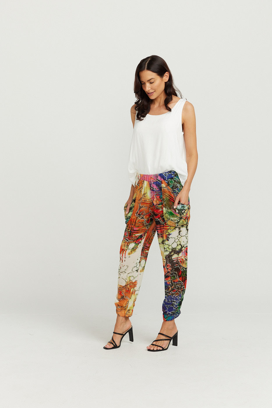 Slouchy Pants - Bright Marble Print