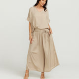 V NECK STAPLE TOP / oyster