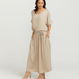 V NECK STAPLE TOP / oyster