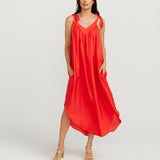 V Neck Tie Dress - Red