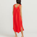 V Neck Tie Dress - Red