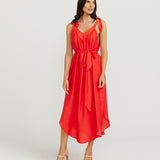 V Neck Tie Dress - Red