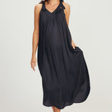 V Neck Tie Dress- Navy
