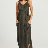 V Neck Tie Dress- Navy