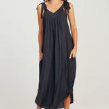 V Neck Tie Dress- Navy