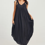 V Neck Tie Dress- Navy