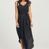 V Neck Tie Dress- Navy