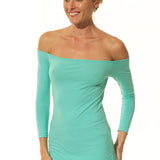 Off Shoulder Long Sleeve Top - Aqua