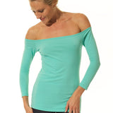 Off Shoulder Long Sleeve Top - Aqua