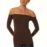 Off Shoulder long Sleeve Top - Brown