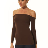 Off Shoulder long Sleeve Top - Brown