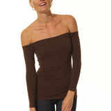 Off Shoulder long Sleeve Top - Brown
