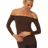 Off Shoulder long Sleeve Top - Brown
