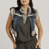 Cropped Faux Fur Jacket - Denim