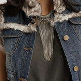 Cropped Faux Fur Jacket - Denim