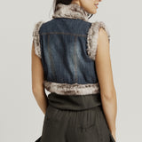Cropped Faux Fur Jacket - Denim