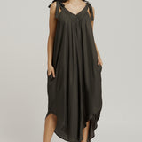 V Neck Tie Dress - Sage Green