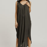 V Neck Tie Dress - Sage Green