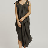 V Neck Tie Dress - Sage Green