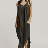 V Neck Tie Dress - Sage Green