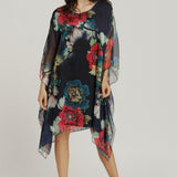 Kaftan Mid Length - Navy Bliss Print