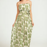 Maxi Tiered Dress - Green Fan Print