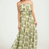 Maxi Tiered Dress - Green Fan Print