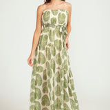 Maxi Tiered Dress - Green Fan Print