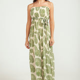 Maxi Tiered Dress - Green Fan Print
