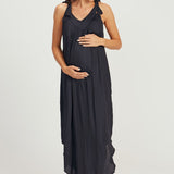 Maternity V Neck Tie Dress- Navy
