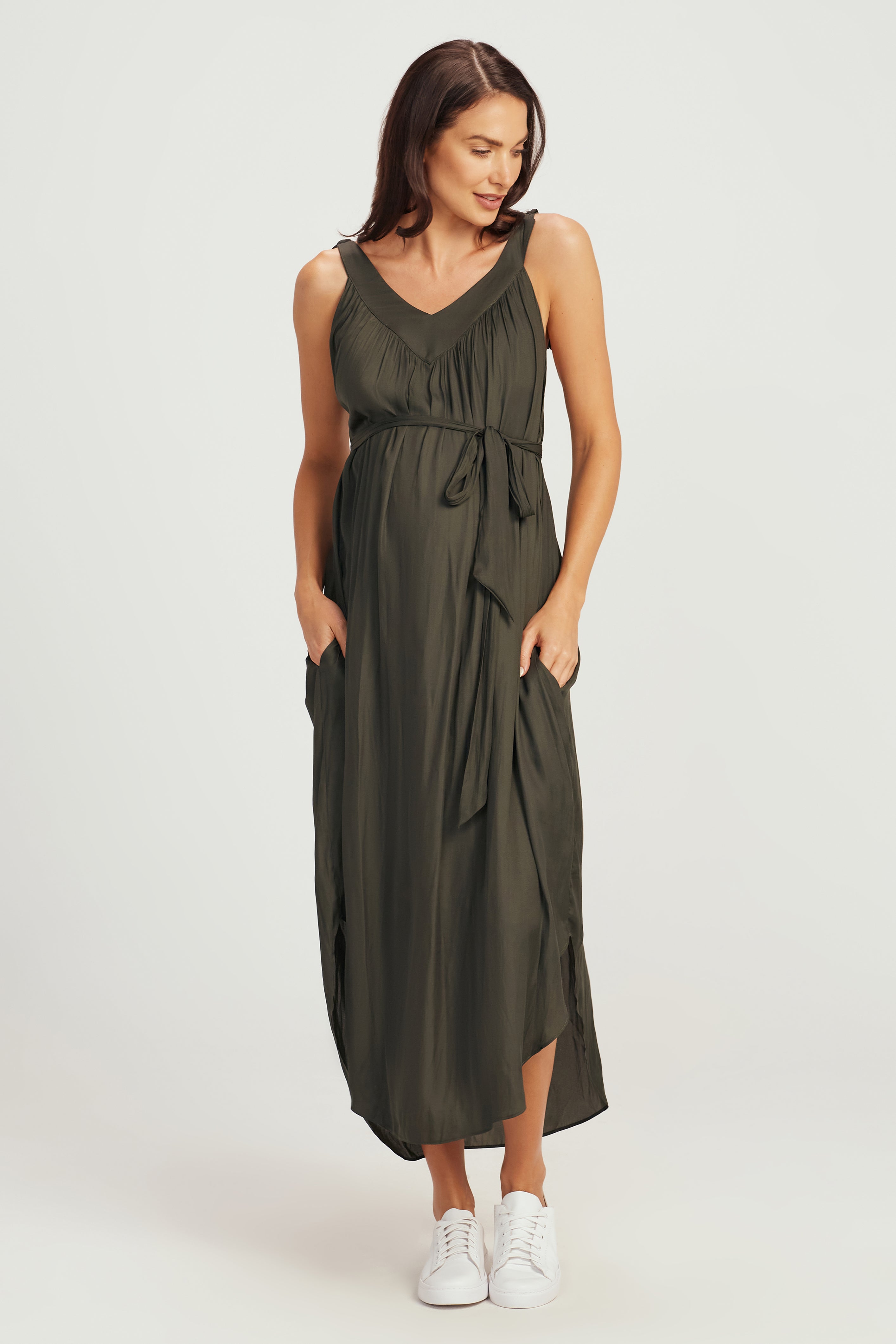 V Neck Tie Dress- Navy