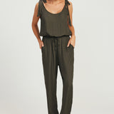 Maxi Jumpsuit with adjustable shoulder ties / Sage Green