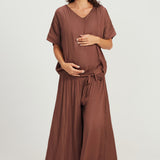 Maternity V Neck Top - Chocolate Plum