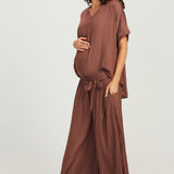 Maternity V Neck Top - Chocolate Plum