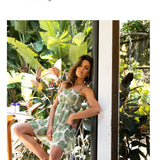 Short Tiered Dress - Green Fan Print